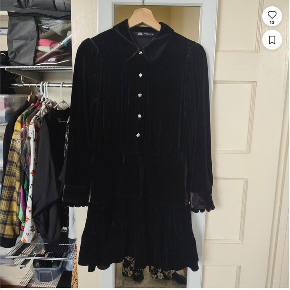 Zara Black Velvet Mini Ruffle Mini Flare Dress Size XS NEW WITH TAG! - Picture 9 of 9